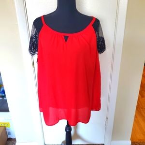 Red and Black lace top